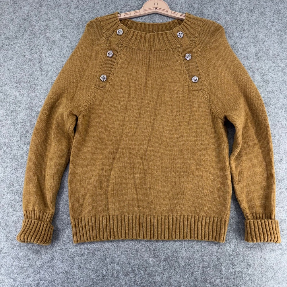 J.Crew Women Brown Lambswool Blend Jewel Button Shoulder Sweater Size M